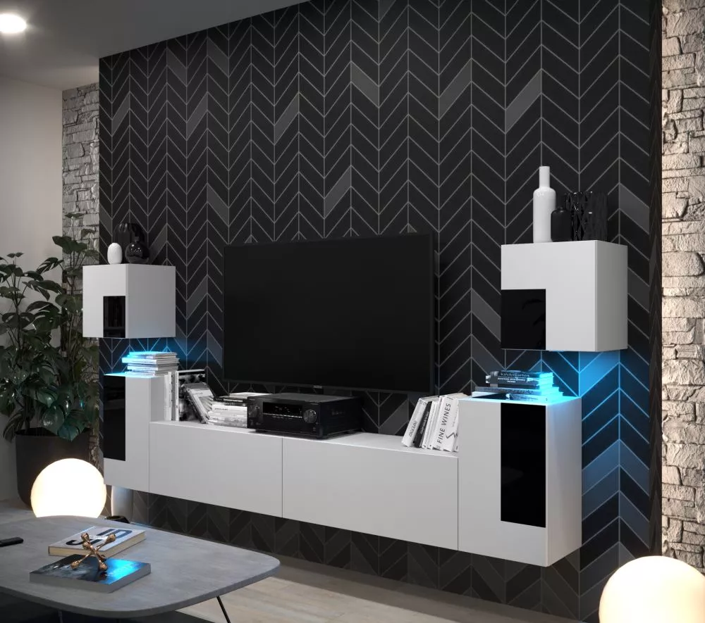 Sekcija New Concept C85 ar LED · Balts · 312 × 35 × 120 cm