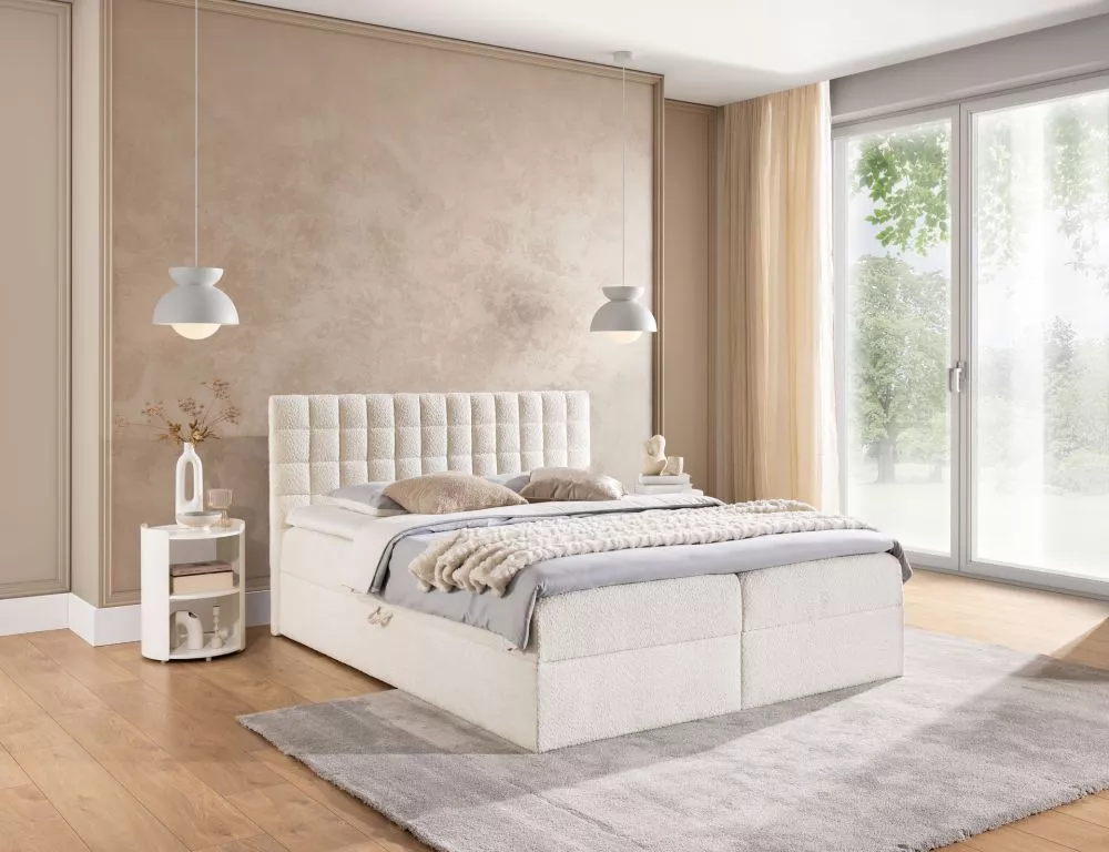 Gulta Figo Boxspring Standard Guļamvietas platums: 160 cm, Guļamvietas garums: 200 cm, · Krēma · 164 × 208 × 103 cm