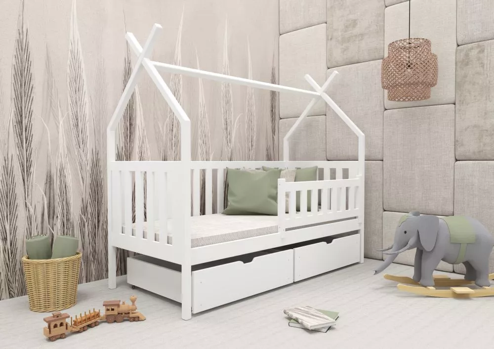 Bērnu gulta Simba ar stelāžu Guļamvietas platums: 80 cm, Guļamvietas garums: 200 cm, · Balts · 86 × 204 × 166 cm