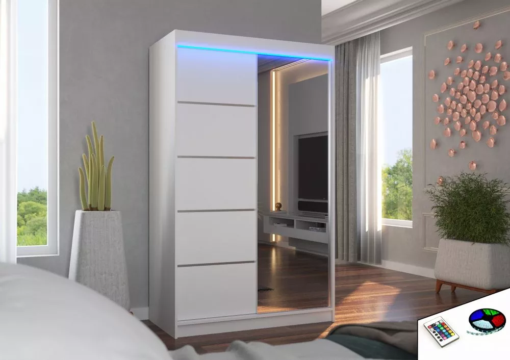 Skapis Nicea Classic ar LED · Balts · 120 × 58 × 200 cm