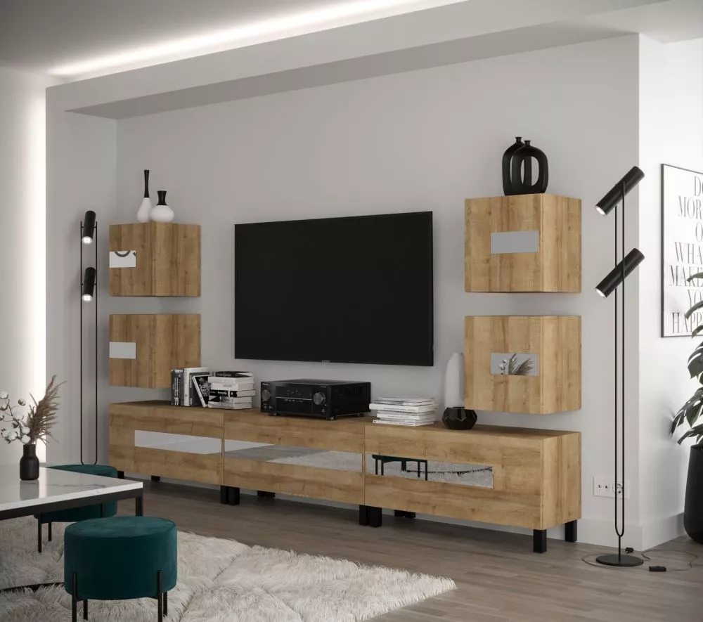 Sekcija New Concept C98 · Zelta ozols · 257 × 35 × 157 cm