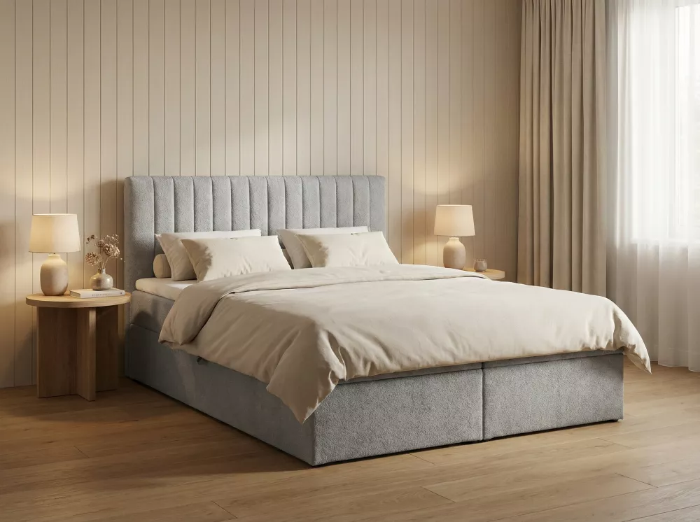 Gulta Regen Boxspring Standard Guļamvietas platums: 160 cm, Guļamvietas garums: 200 cm, · Pelēks · 160 × 210 × 105 cm