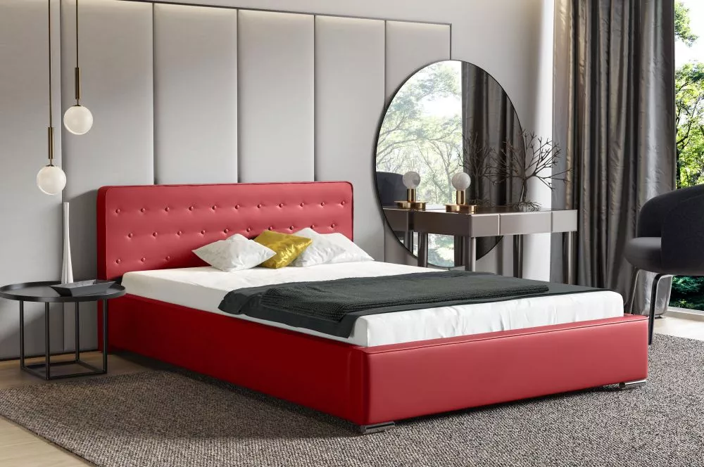 Gulta Oslo ar stelāžu Guļamvietas platums: 200 cm, Guļamvietas garums: 200 cm, stelāžas tips: metāla, · Sarkans · 218 × 