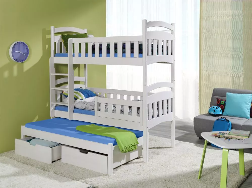 Bērnu gulta Dominik 3 ar stelāžām Kāpņu puse: Pa labi, Guļamvietas platums: 80 cm, Guļamvietas garums: 180 cm, · 87 × 19