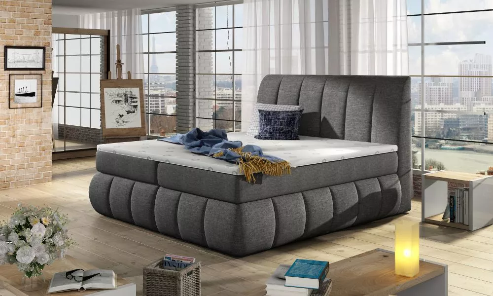 Gulta Vincenzo Boxspring standard Guļamvietas platums: 140 cm, Guļamvietas garums: 200 cm, · Tumši pelēks · 160 × 224 × 