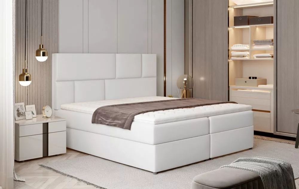 Gulta Florence Boxspring standard Guļamvietas platums: 180 cm, Guļamvietas garums: 200 cm, · Balts · 185 × 210 × 124 cm
