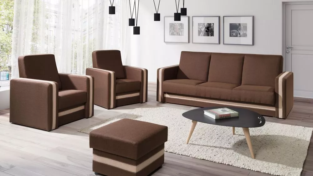 Komplekts Euforia 3S+1S+1S Standard · Tumši brūns + bēšs · 88 × 222 × 89 cm