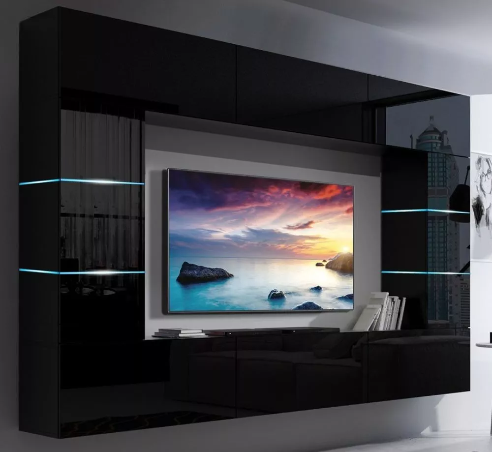 Sekcija Concept 61 ar LED · Melns · 273 × 35 × 184 cm