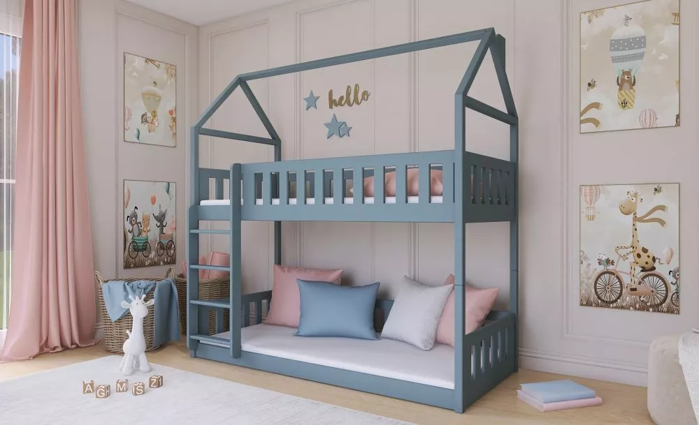 Bērnu gulta Pola ar stelāžām Guļamvietas platums: 90 cm, Guļamvietas garums: 190 cm, · Pelēks · 97 × 198 × 192.6 cm