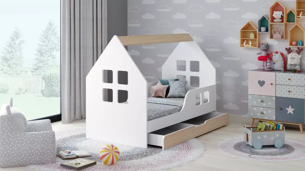Bērnu gulta House 5 Comfort ar stelāžu Guļamvietas platums: 80 cm, Guļamvietas garums: 160 cm, · 84.5 × 165 × 120 cm