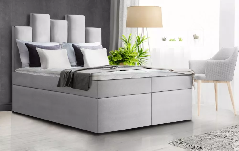 Gulta Zeus Boxspring Standard Guļamvietas platums: 160 cm, Guļamvietas garums: 200 cm, · Gaiši pelēks · 160 × 213 × 133 