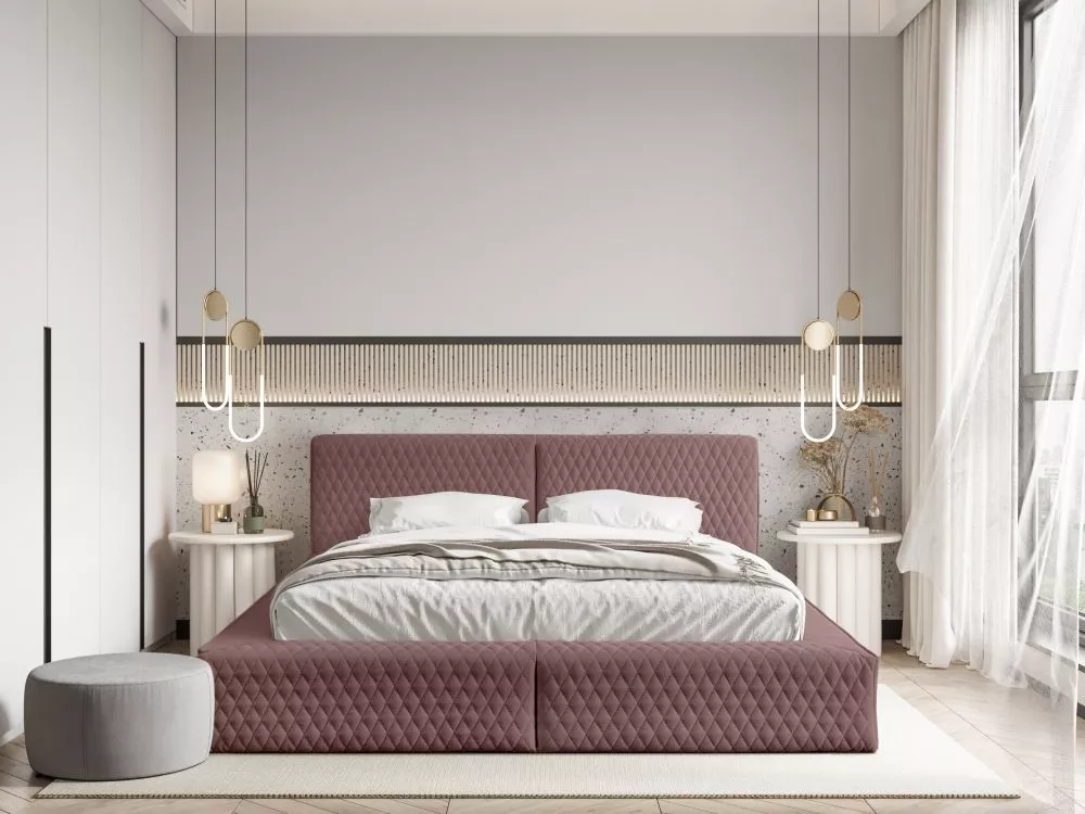 Gulta Azurro Standard ar stelāžu Guļamvietas platums: 180 cm, Guļamvietas garums: 200 cm, stelāžas tips: koka, · Rozā · 