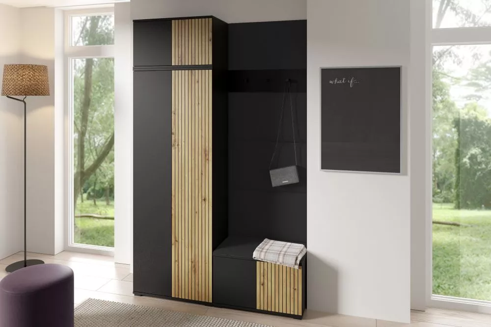 Apavu plaukts Ross 2 Trinity Korpusa krāsa: melns + ozols artisan, · 140 × 225 × 40 cm