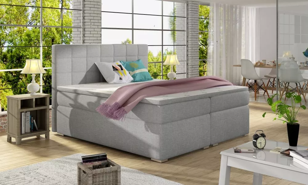 Gulta Alice Boxspring standard Guļamvietas platums: 140 cm, Guļamvietas garums: 200 cm, · Gaiši pelēks · 143 × 205 × 126