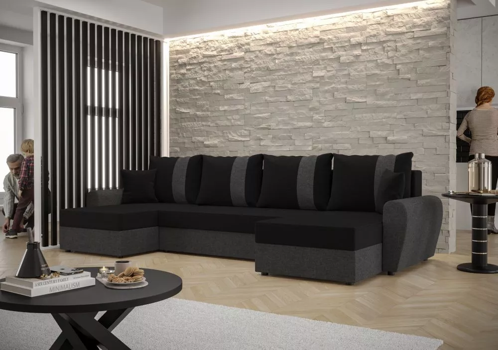 Dīvāns Davos U standard · Melns + tumši pelēks · 140 × 301 × 90 cm