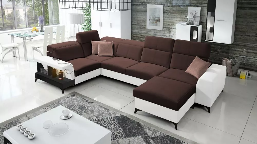 Dīvāns Belutti 4 Satin Black Standard ar LED · Tumši brūns + balts · 212 × 362 × 84 cm