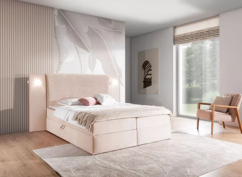 Gulta Marbella Boxspring Standard ar LED Guļamvietas platums: 160 cm, Guļamvietas garums: 200 cm, · Bēšs · 233 × 210 × 1