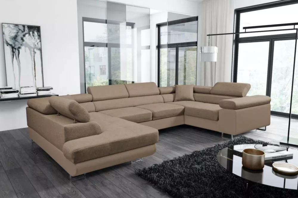 Dīvāns Antos Bis standard · Gaiši brūns + bēšs · 202 × 340 × 90 cm