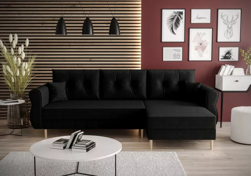Dīvāns Apollo L Standard · Melns · 140 × 230 × 90 cm