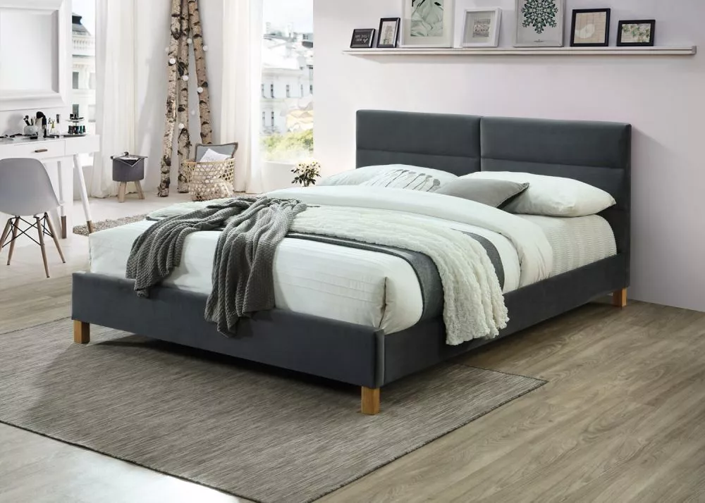 Gulta Sierra Velvet ar stelāžu Guļamvietas platums: 160 cm, Guļamvietas garums: 200 cm, stelāžas tips: koka, · Pelēks · 