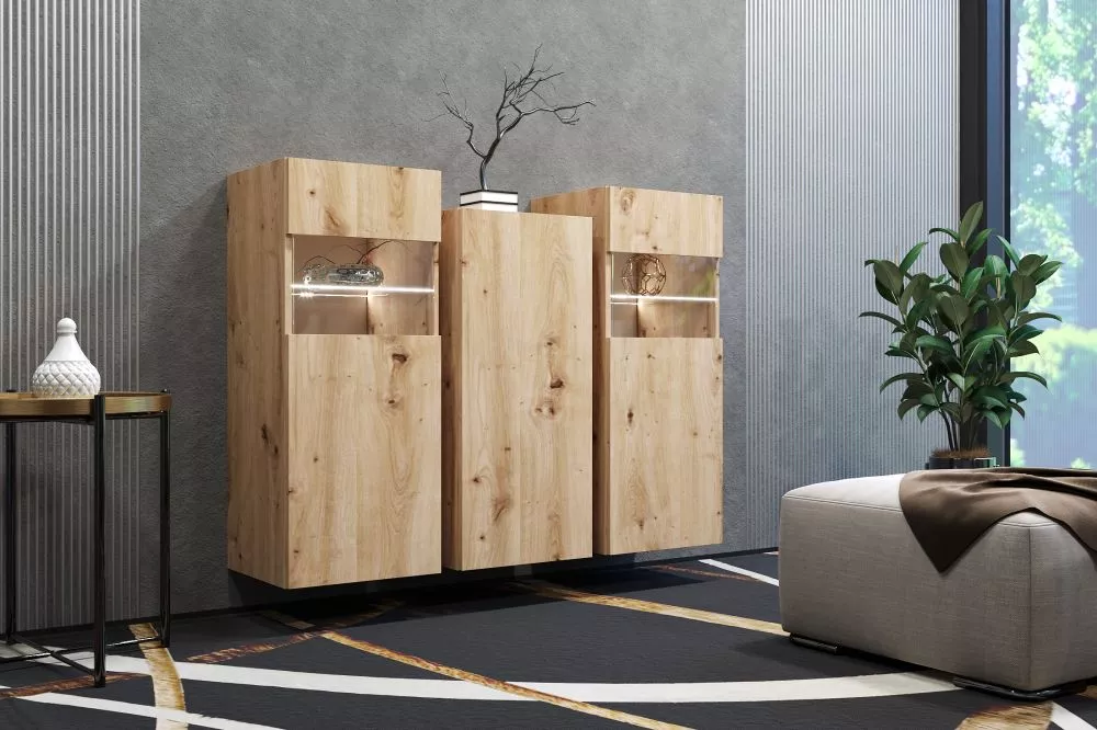 Kumode Torrox ar LED · Ozols artisan · 121 × 35 × 91 cm