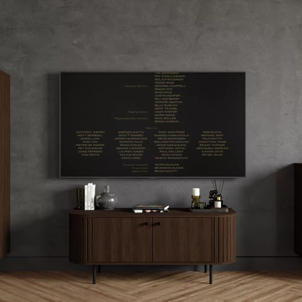 TV tumba Ovalio 302 · Tumšais ozols · 123 × 42 × 50 cm