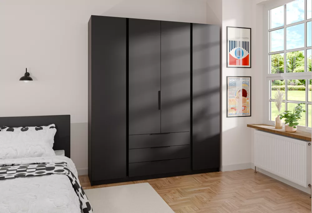 Skapis Kaja 4F3S · Melns · 200 × 62 × 239 cm