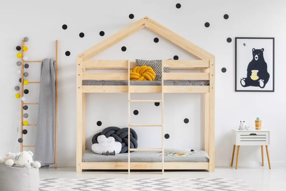 Bērnu gulta Mila DMP ar stelāžām Guļamvietas platums: 90 cm, Guļamvietas garums: 180 cm, · Priede · 99 × 193 × 200 cm