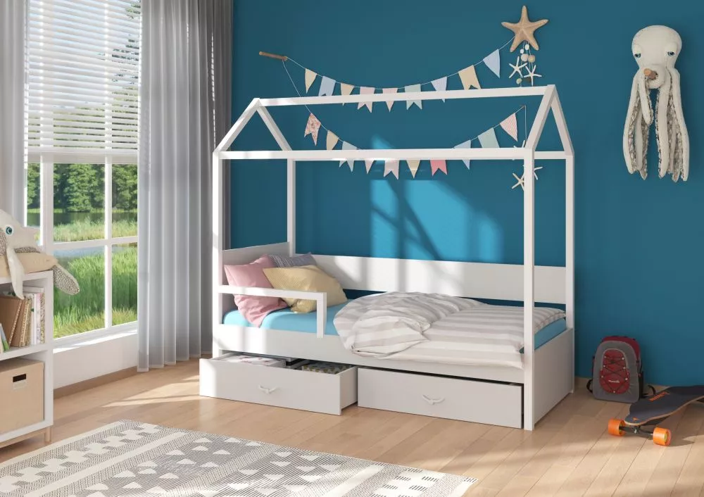 Bērnu gulta Otello White ar stelāžu Guļamvietas platums: 90 cm, Guļamvietas garums: 200 cm, · 97 × 210 × 172 cm