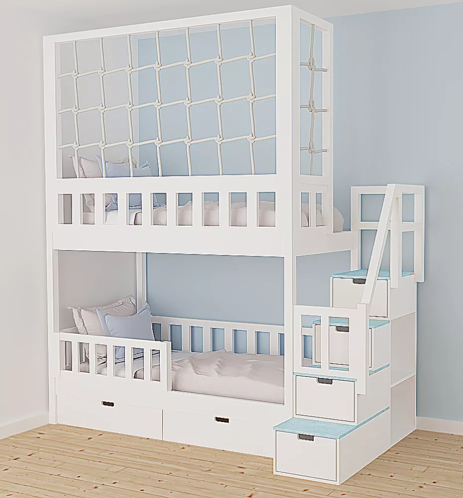 Bērnu gulta 121P ar stelāžām Kāpņu puse: Pa labi, Guļamvietas platums: 80 cm, Guļamvietas garums: 160 cm, · 112 × 212 × 