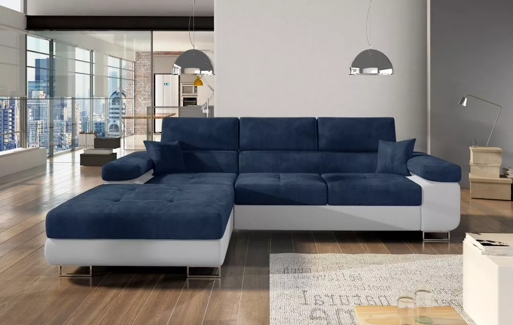 Dīvāns Armando Lux Standard · Zils + balts · 205 × 280 × 90 cm
