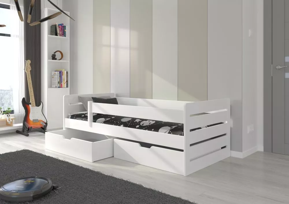 Bērnu gulta Bella 80x180 ar stelāžu Guļamvietas platums: 80 cm, Guļamvietas garums: 180 cm, · Balts · 87 × 185 × 63 cm