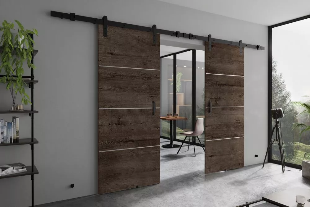 Bīdāmās durvis Retro Plus Duo · Tumšais osis · 212 × 205 cm