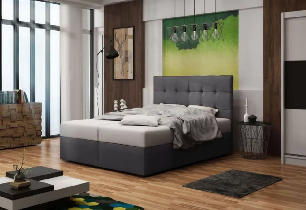 Gulta Duo 2 Boxspring Standard Guļamvietas platums: 140 cm, Guļamvietas garums: 200 cm, · Tumši pelēks · 145 × 208 × 106