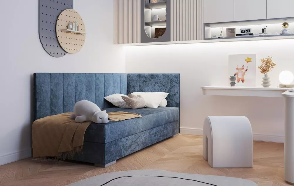 Gulta Coimbra 3R Boxspring Standard Guļamvietas platums: 90 cm, Guļamvietas garums: 200 cm, · Zila · 95 × 205 × 95 cm
