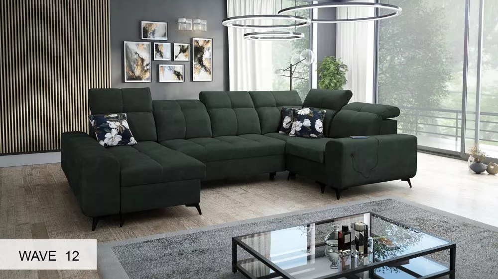 Dīvāns Golden 4 standard · Tumši zaļš · 202 × 331 × 85 cm