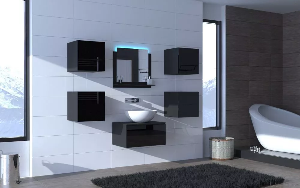 Vannas istabas komplekts Alius 25 ar LED · Melns · 110 × 42 cm