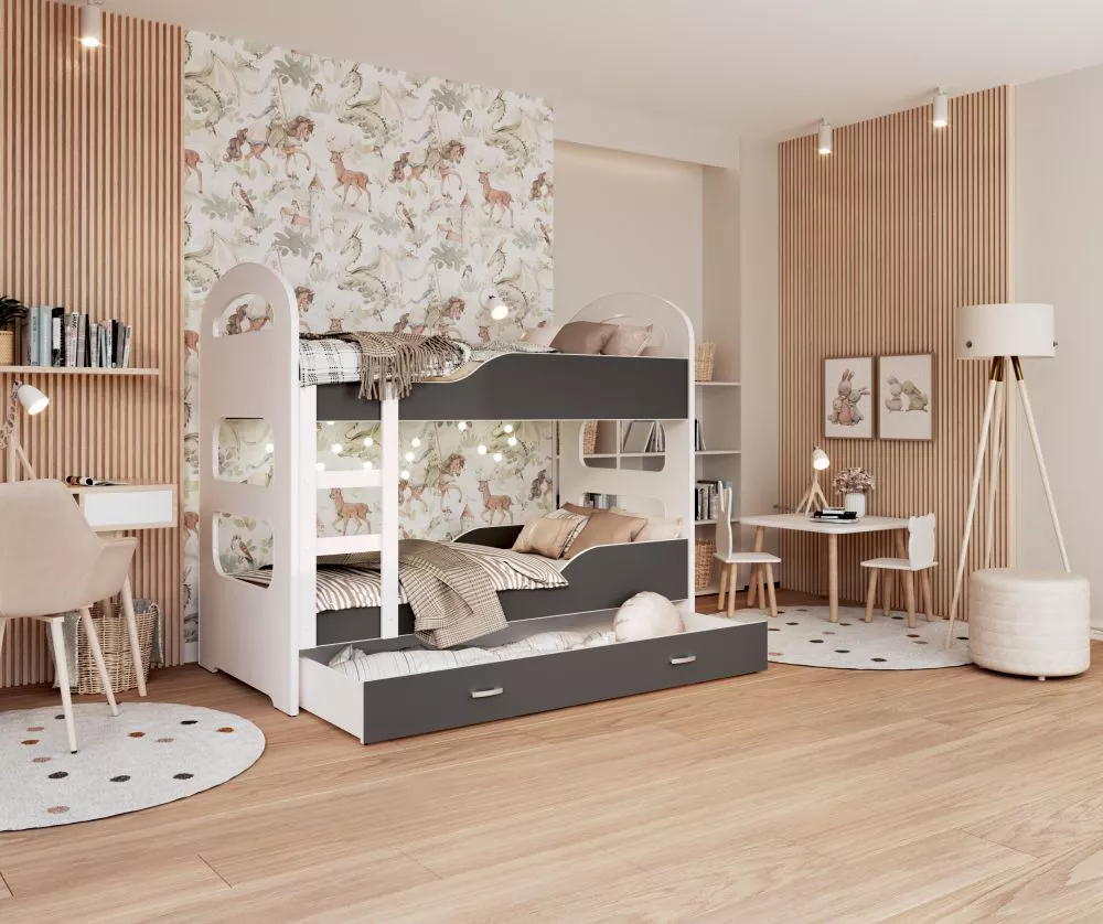 Bērnu gulta Dominik 80x190 ar stelāžām Guļamvietas platums: 80 cm, Guļamvietas garums: 190 cm, · 87 × 198 × 166 cm