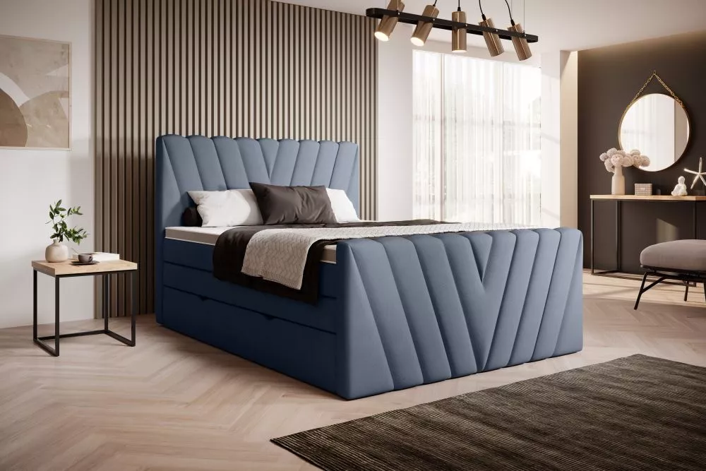 Gulta Candice Boxspring standard Guļamvietas platums: 160 cm, Guļamvietas garums: 200 cm, · Zila · 160 × 220 × 133 cm