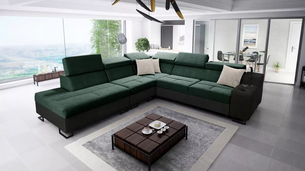 Dīvāns Alicante 9 Whisper Eco Standard · Zaļš + melns · 287 × 300 × 81 cm