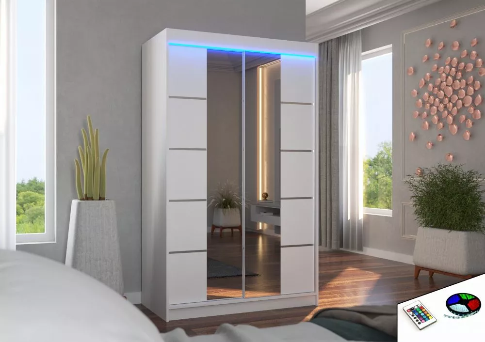 Skapis Genua ar LED · Balts · 120 × 58 × 200 cm