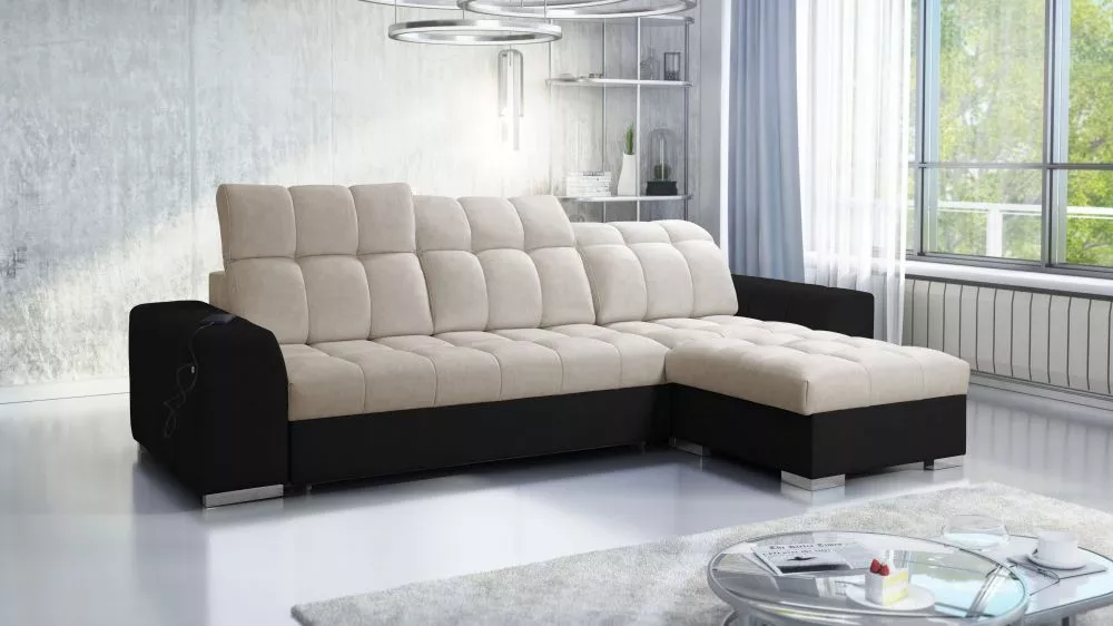 Dīvāns Pagano 1 Premium Standard · Tumši bēšs + melns · 179 × 291 × 83 cm