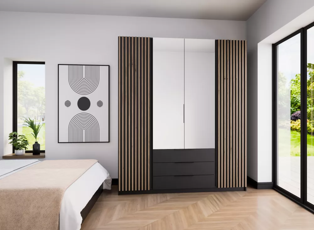 Skapis Kaja 2LAM2M3S · Melns · 200 × 62 × 239 cm