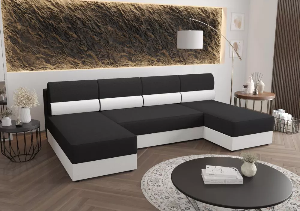 Dīvāns Rebi U1 Standard · Tumši pelēks + balts · 140 × 271 × 88 cm