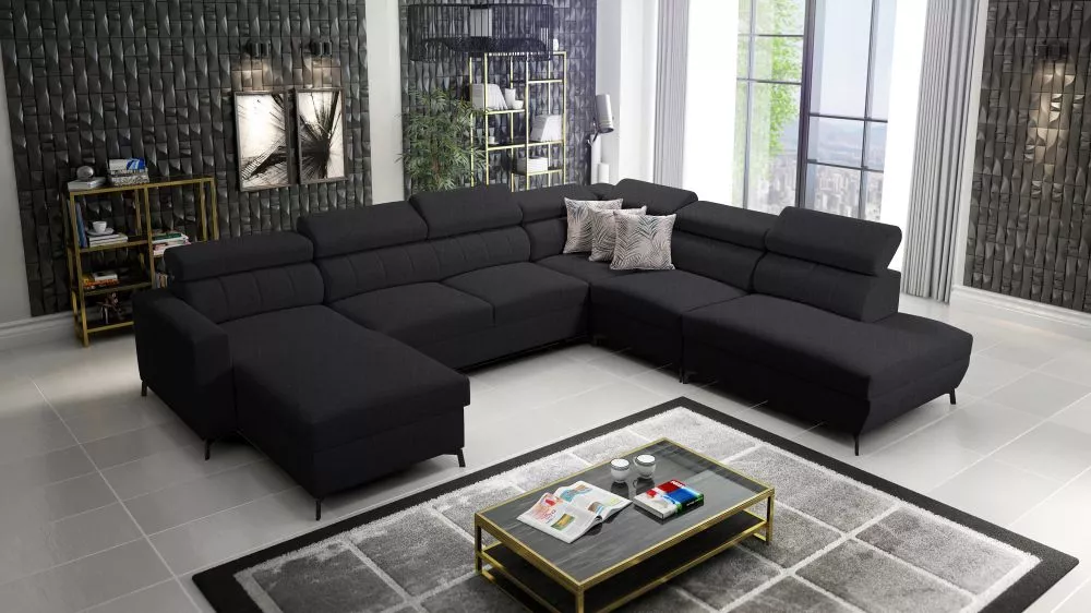 Dīvāns Baltico 9 Premium Standard · Melns · 302 × 351 × 83 cm