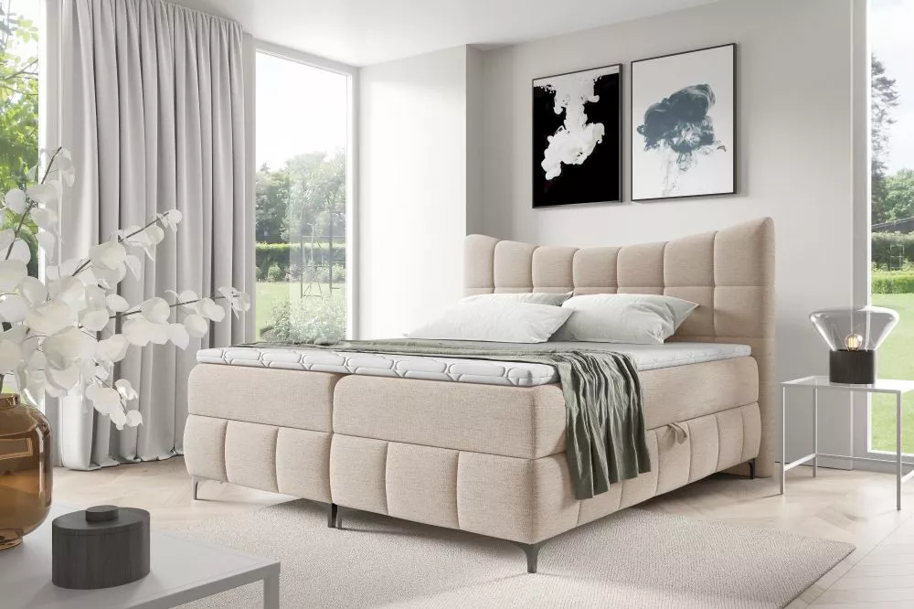 Gulta Nova Boxspring Standard Guļamvietas platums: 120 cm, Guļamvietas garums: 200 cm, · Gaiši bēšs · 124 × 210 × 120 cm