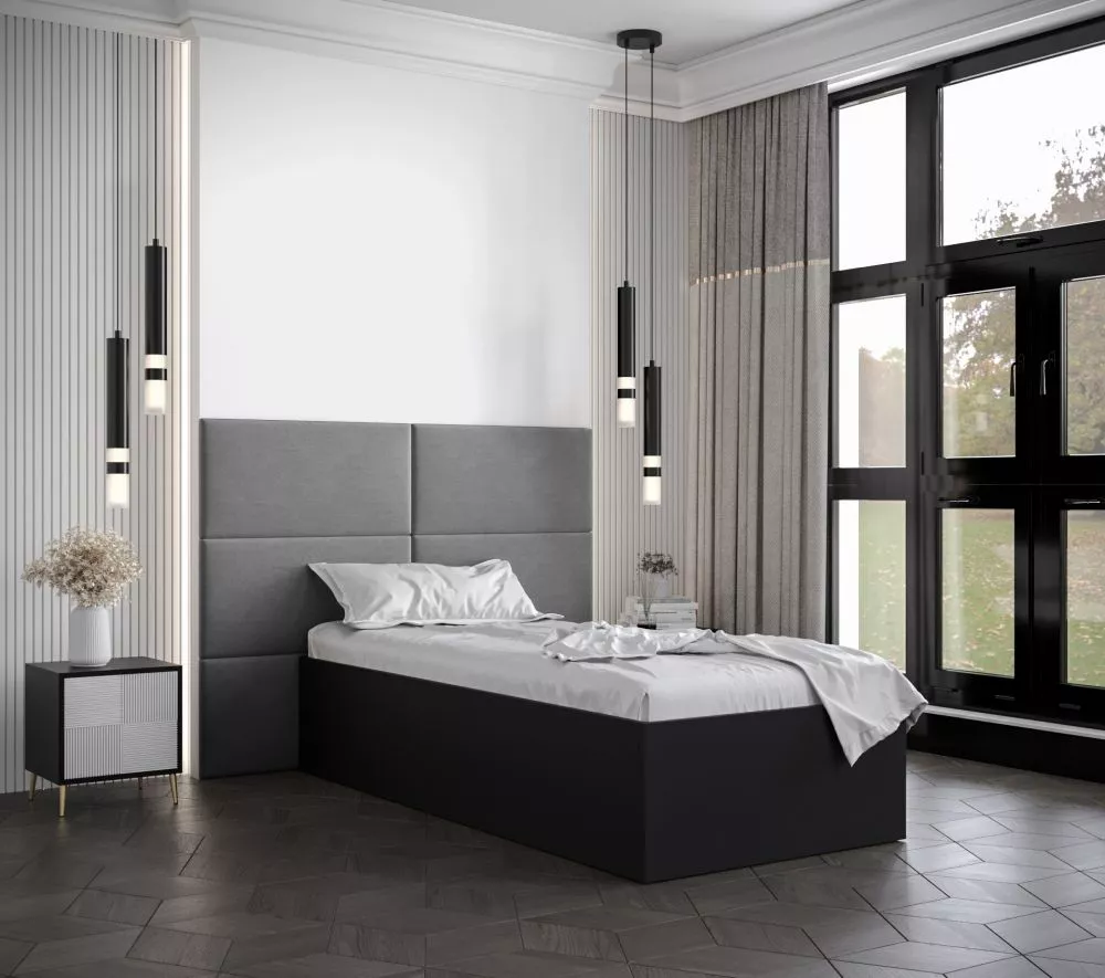 Gulta Bella 2 ar stelāžu Guļamvietas platums: 90 cm, Korpusa krāsa: melns, Guļamvietas garums: 200 cm, stelāžas tips: ko