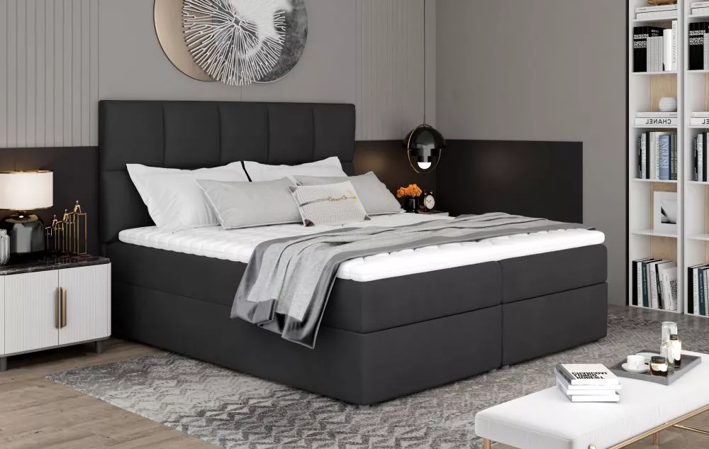 Gulta Glossy Boxspring Lux Standard Guļamvietas platums: 140 cm, Guļamvietas garums: 200 cm, · Antracīts · 145 × 210 × 1