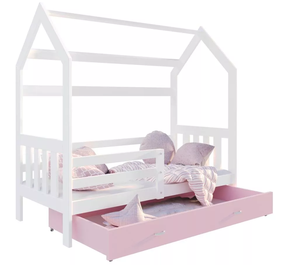 Bērnu gulta Domek 80x160 2 ar stelāžu Guļamvietas platums: 80 cm, Guļamvietas garums: 160 cm, · 84 × 164 × 180 cm