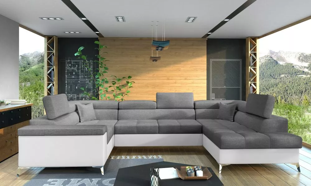 Dīvāns Thiago Lux Standard · Pelēks + balts · 202 × 338 × 90 cm